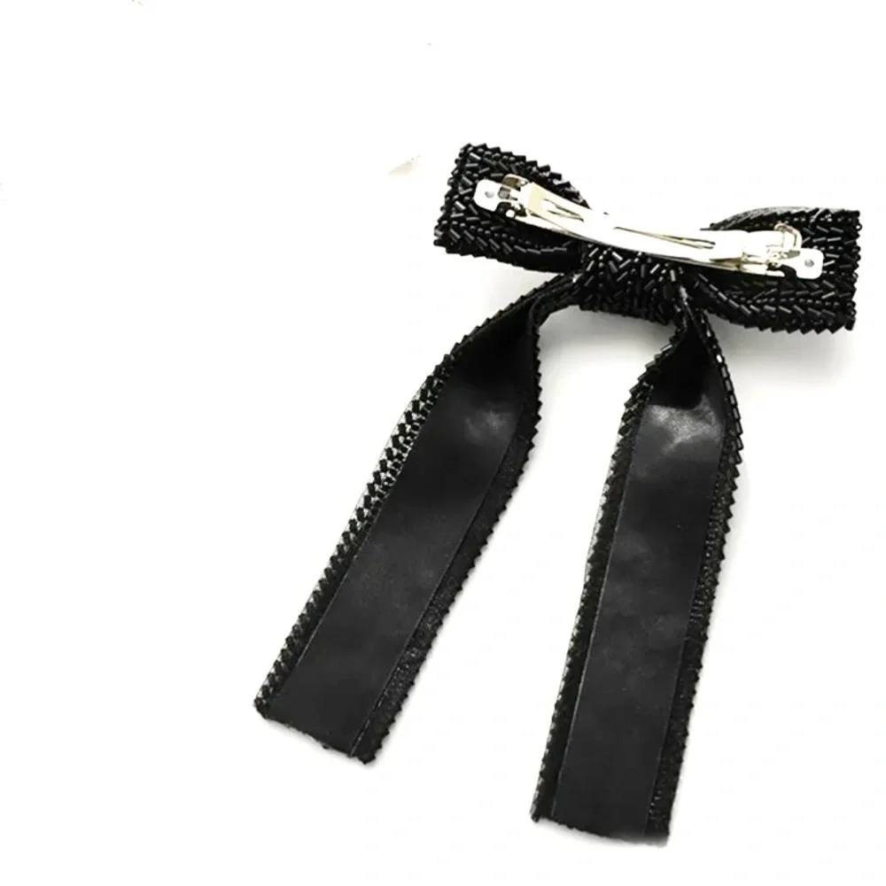SPARKLING BEADED BOW HAIR CLIPS ACCESSORIES-NEW-BLACK